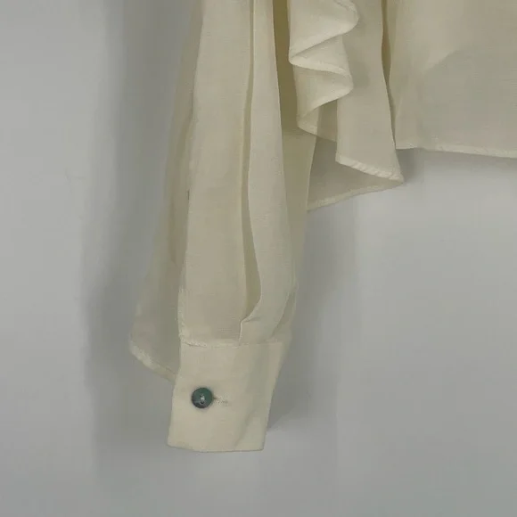 ZARA Women's Cream Sheer Ruffled Tie Neck Long Sleeve Blouse Top Size USA XS - Picture 6 of 10